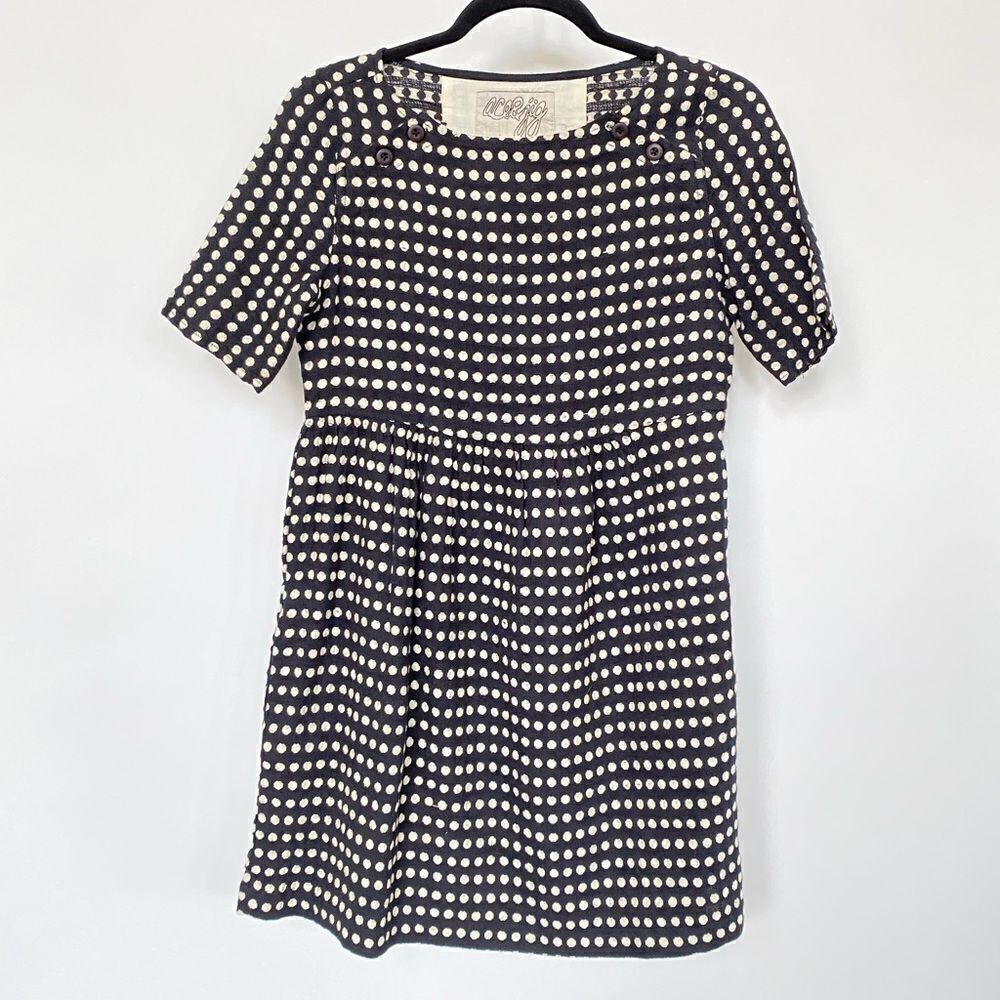 Anthro Ace & Jig Polka Dot Black White Baby Doll Linen Blend Mini Dress, Size XS